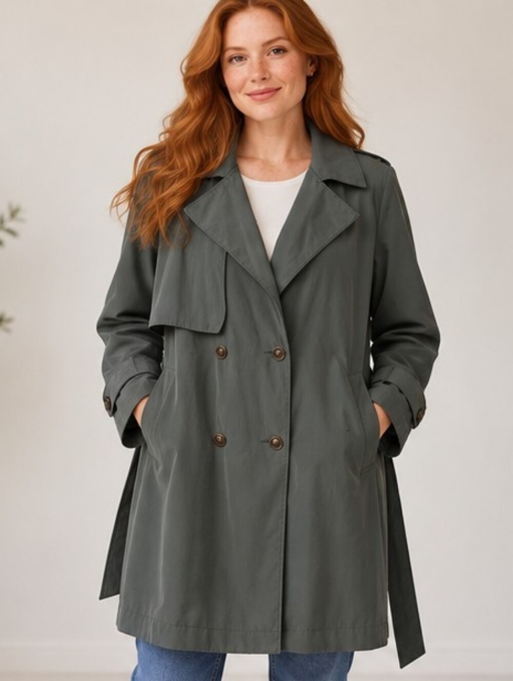 Jacqueline Ferrar | Smokey Olive Belted Double Breasted Trench Coat - 24W